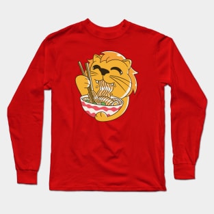 Cute Cartoon Lion Eating Ramen Long Sleeve T-Shirt